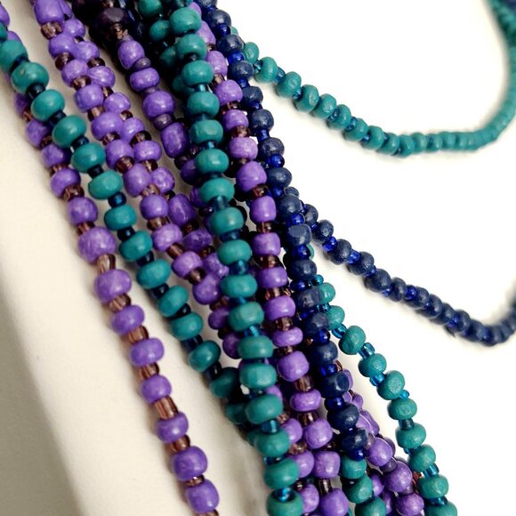 Green, shades of purple and blue layered multi strand beaded necklace - Picture 4 of 13